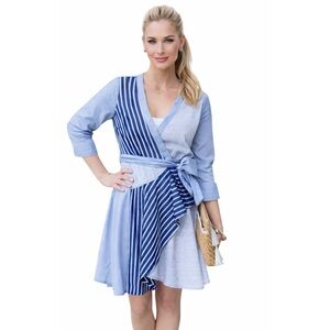 Maeve by Anthropologie Blue & White Striped Long Sleeve Wrap Dress Size 10